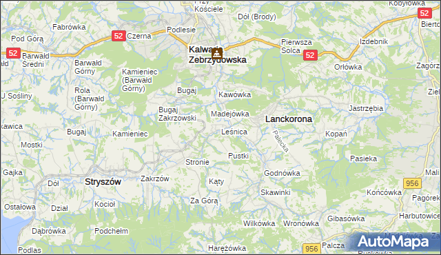 mapa Leśnica gmina Stryszów, Leśnica gmina Stryszów na mapie Targeo