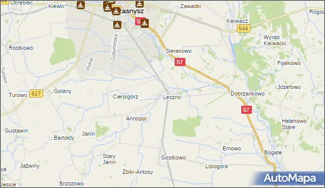 mapa Leszno gmina Przasnysz, Leszno gmina Przasnysz na mapie Targeo