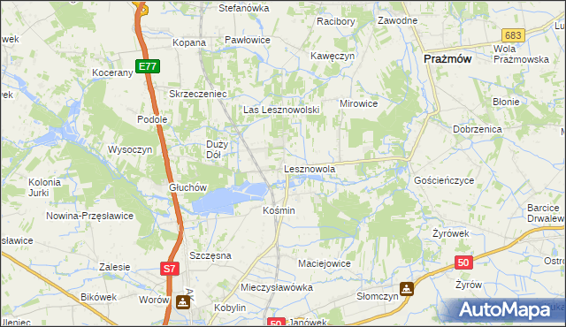 mapa Lesznowola gmina Grójec, Lesznowola gmina Grójec na mapie Targeo