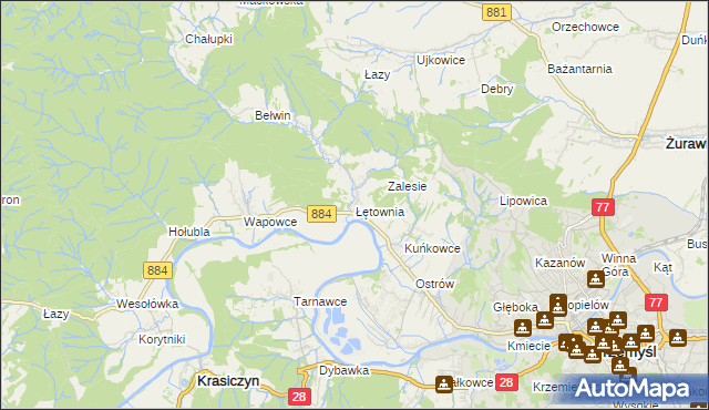 mapa Łętownia gmina Przemyśl, Łętownia gmina Przemyśl na mapie Targeo