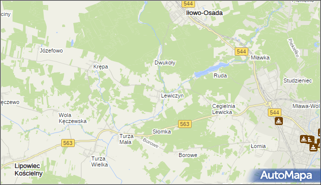 mapa Lewiczyn gmina Lipowiec Kościelny, Lewiczyn gmina Lipowiec Kościelny na mapie Targeo