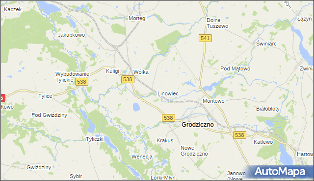 mapa Linowiec gmina Grodziczno, Linowiec gmina Grodziczno na mapie Targeo