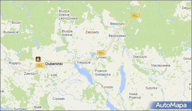 mapa Linowo gmina Dubeninki, Linowo gmina Dubeninki na mapie Targeo