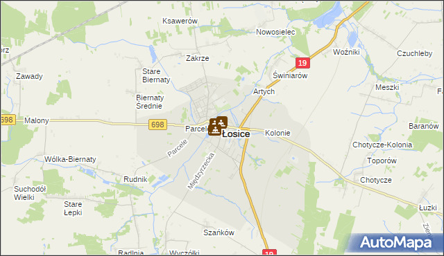 mapa Łosice, Łosice na mapie Targeo