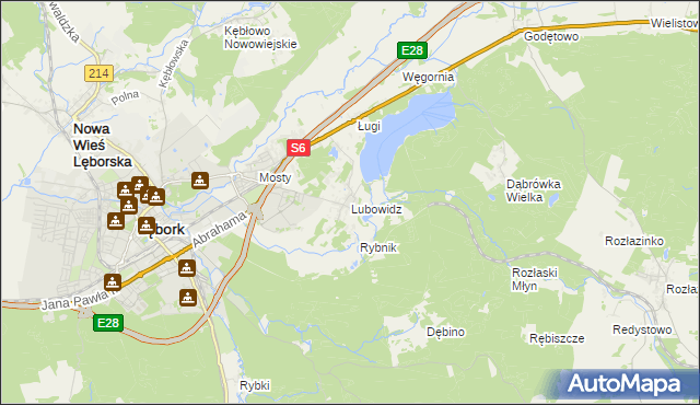 mapa Lubowidz gmina Nowa Wieś Lęborska, Lubowidz gmina Nowa Wieś Lęborska na mapie Targeo