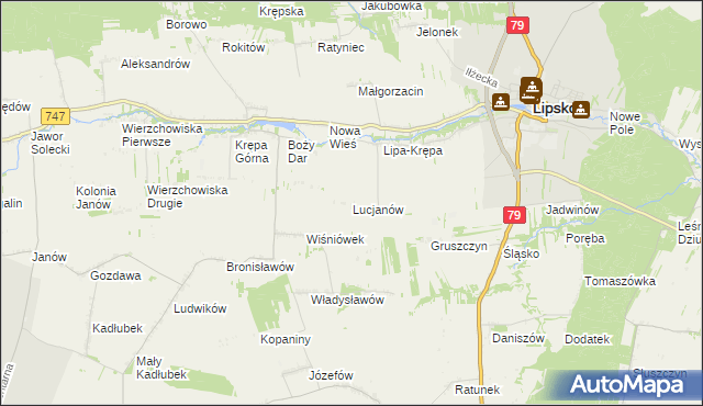 mapa Lucjanów gmina Lipsko, Lucjanów gmina Lipsko na mapie Targeo