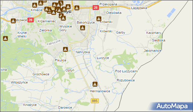 mapa Łuczyce gmina Przemyśl, Łuczyce gmina Przemyśl na mapie Targeo