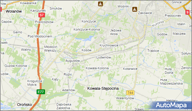 mapa Ludwinów gmina Kowala, Ludwinów gmina Kowala na mapie Targeo