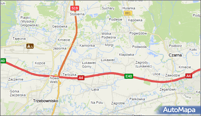 mapa Łukawiec gmina Trzebownisko, Łukawiec gmina Trzebownisko na mapie Targeo