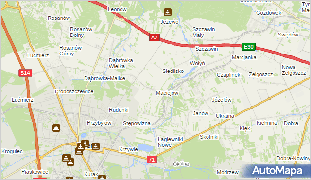 mapa Maciejów gmina Zgierz, Maciejów gmina Zgierz na mapie Targeo