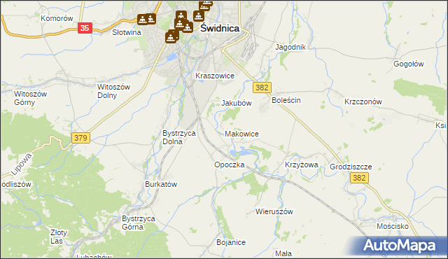 mapa Makowice gmina Świdnica, Makowice gmina Świdnica na mapie Targeo