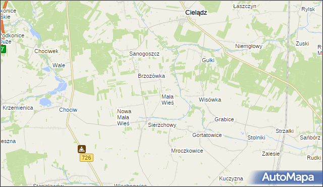 mapa Mała Wieś gmina Cielądz, Mała Wieś gmina Cielądz na mapie Targeo