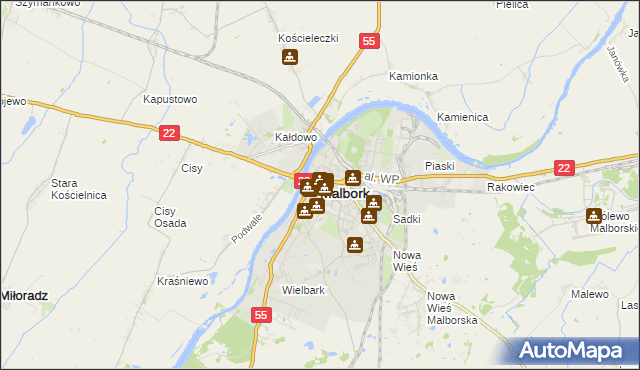 mapa Malborka, Malbork na mapie Targeo