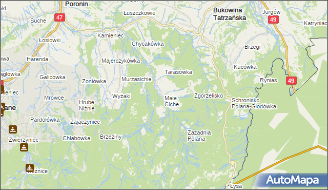 mapa Małe Ciche, Małe Ciche na mapie Targeo