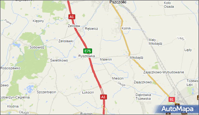 mapa Malenin gmina Tczew, Malenin gmina Tczew na mapie Targeo