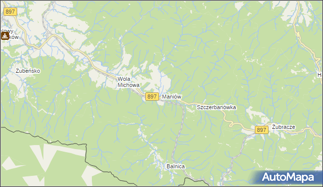 mapa Maniów gmina Komańcza, Maniów gmina Komańcza na mapie Targeo