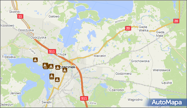 mapa Marcelin gmina Szczecinek, Marcelin gmina Szczecinek na mapie Targeo