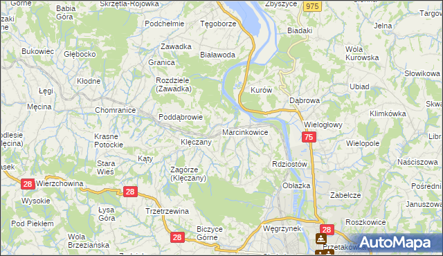 mapa Marcinkowice gmina Chełmiec, Marcinkowice gmina Chełmiec na mapie Targeo