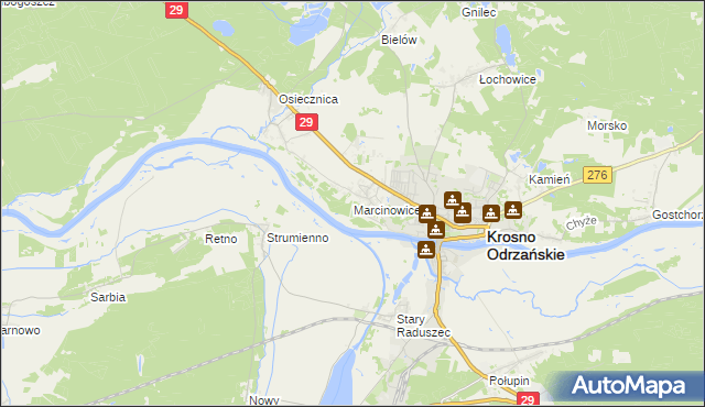 mapa Marcinowice gmina Krosno Odrzańskie, Marcinowice gmina Krosno Odrzańskie na mapie Targeo