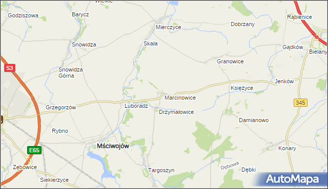 mapa Marcinowice gmina Mściwojów, Marcinowice gmina Mściwojów na mapie Targeo