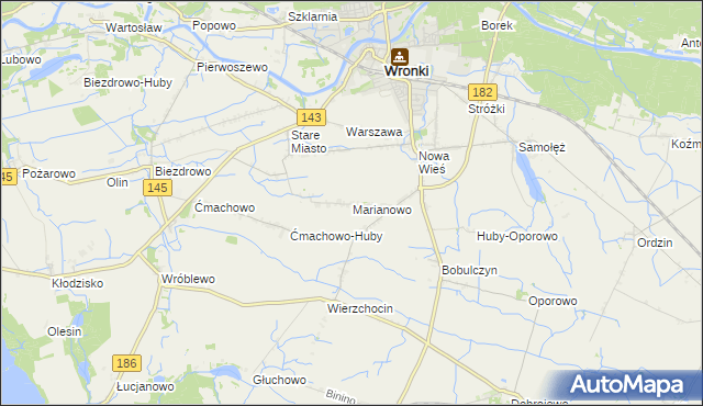 mapa Marianowo gmina Wronki, Marianowo gmina Wronki na mapie Targeo