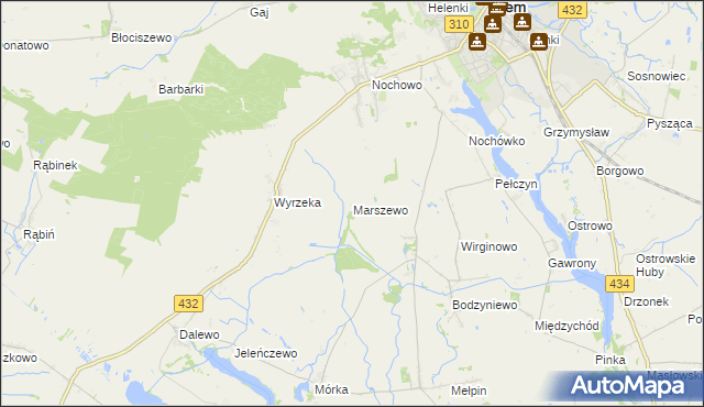 mapa Marszewo gmina Śrem, Marszewo gmina Śrem na mapie Targeo