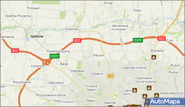 mapa Marysin gmina Jastków, Marysin gmina Jastków na mapie Targeo