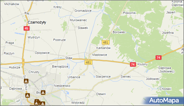 mapa Masłowice gmina Wieluń, Masłowice gmina Wieluń na mapie Targeo