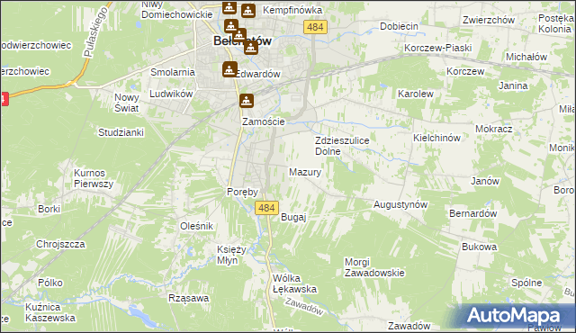 mapa Mazury gmina Bełchatów, Mazury gmina Bełchatów na mapie Targeo