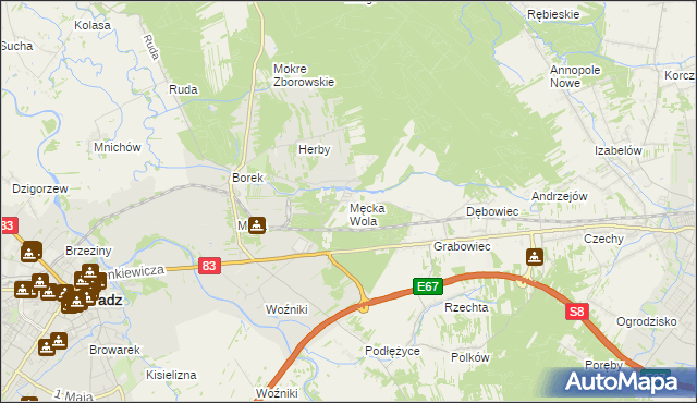 mapa Męcka Wola, Męcka Wola na mapie Targeo