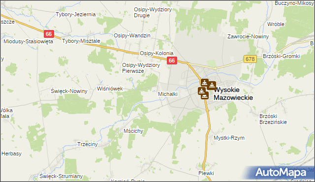 mapa Michałki gmina Wysokie Mazowieckie, Michałki gmina Wysokie Mazowieckie na mapie Targeo
