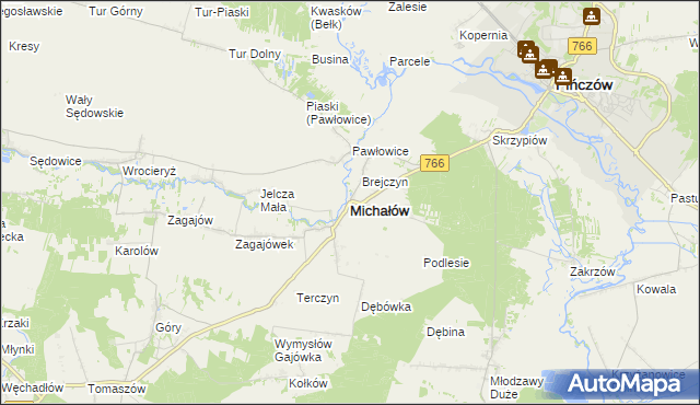 mapa Michałów powiat pińczowski, Michałów powiat pińczowski na mapie Targeo