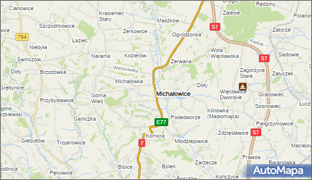 mapa Michałowice powiat krakowski, Michałowice powiat krakowski na mapie Targeo