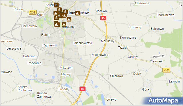 mapa Miechowice gmina Inowrocław, Miechowice gmina Inowrocław na mapie Targeo