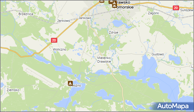 mapa Mielenko Drawskie, Mielenko Drawskie na mapie Targeo