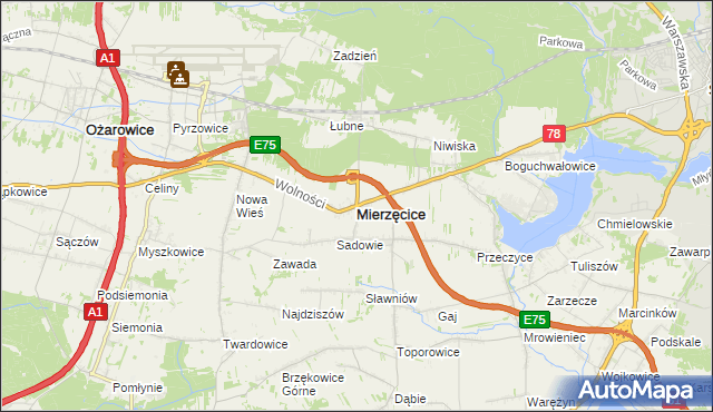 mapa Mierzęcice, Mierzęcice na mapie Targeo