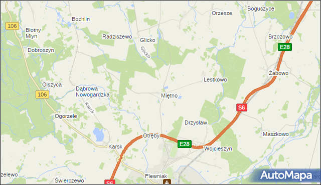 mapa Miętno gmina Nowogard, Miętno gmina Nowogard na mapie Targeo