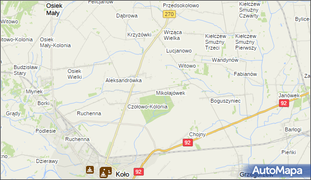 mapa Mikołajówek gmina Koło, Mikołajówek gmina Koło na mapie Targeo
