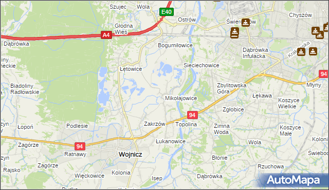 mapa Mikołajowice gmina Wierzchosławice, Mikołajowice gmina Wierzchosławice na mapie Targeo