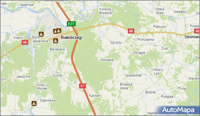 mapa Mikówka gmina Białobrzegi, Mikówka gmina Białobrzegi na mapie Targeo