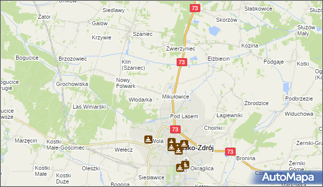 mapa Mikułowice gmina Busko-Zdrój, Mikułowice gmina Busko-Zdrój na mapie Targeo