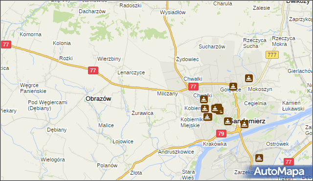 mapa Milczany gmina Samborzec, Milczany gmina Samborzec na mapie Targeo