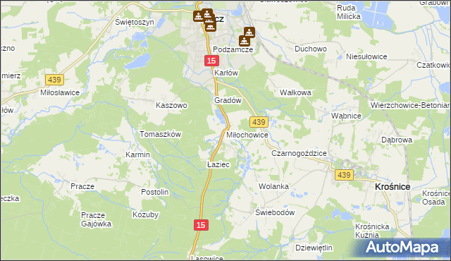 mapa Miłochowice, Miłochowice na mapie Targeo