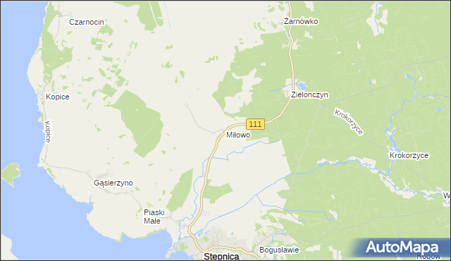 mapa Miłowo gmina Stepnica, Miłowo gmina Stepnica na mapie Targeo