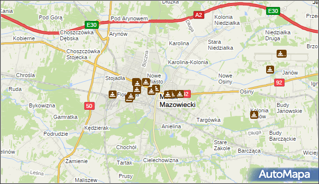 mapa Mińsk Mazowiecki, Mińsk Mazowiecki na mapie Targeo