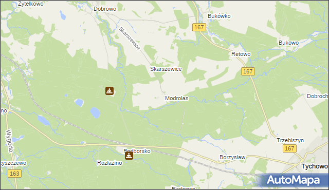 mapa Modrolas, Modrolas na mapie Targeo