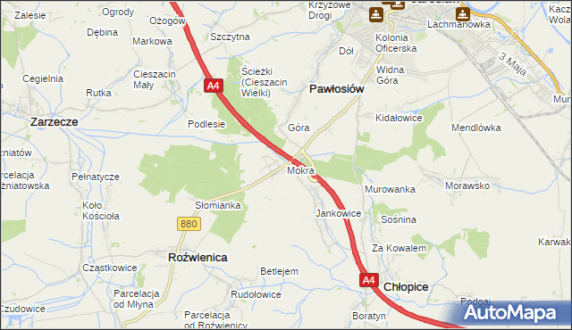 mapa Mokra gmina Roźwienica, Mokra gmina Roźwienica na mapie Targeo