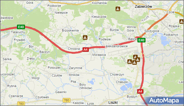 mapa Morawica gmina Liszki, Morawica gmina Liszki na mapie Targeo