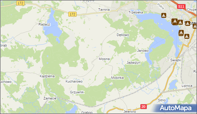 mapa Mosina gmina Szczecinek, Mosina gmina Szczecinek na mapie Targeo