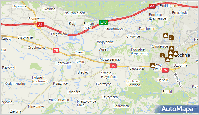 mapa Moszczenica gmina Bochnia, Moszczenica gmina Bochnia na mapie Targeo